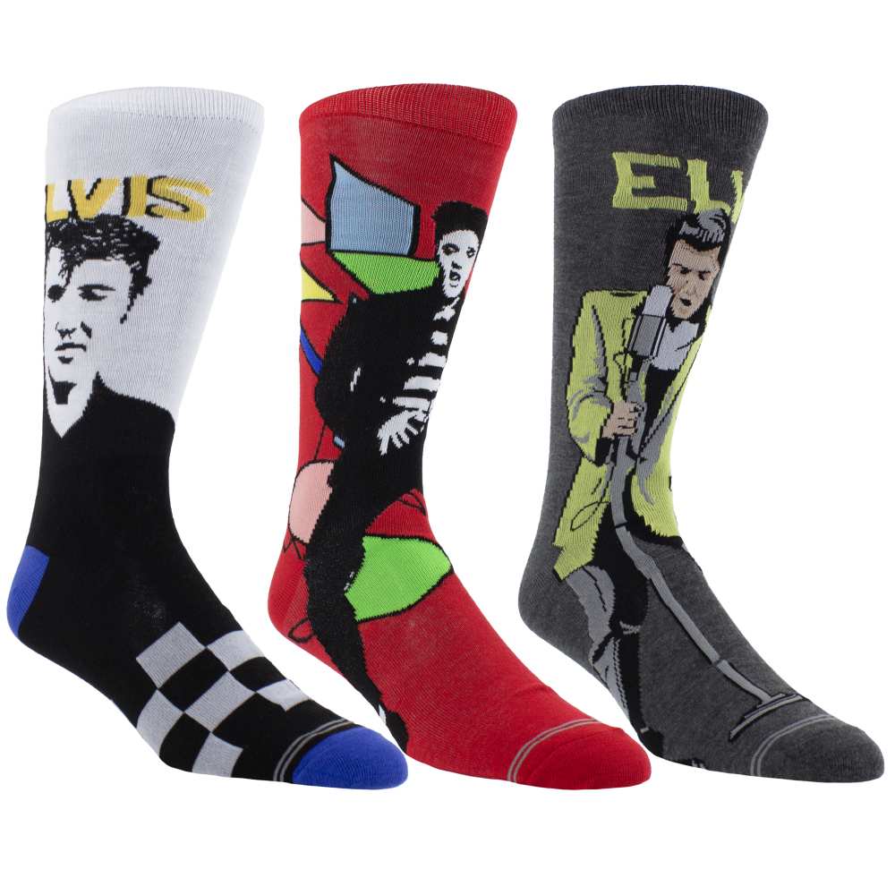 Elvis Presley - Guitar Tin Crew Socks 3 Pack Set Sokken - Zwart/Multicolours